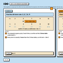 I Do worked example, Unit 5 nth term with adjustment, full method shown