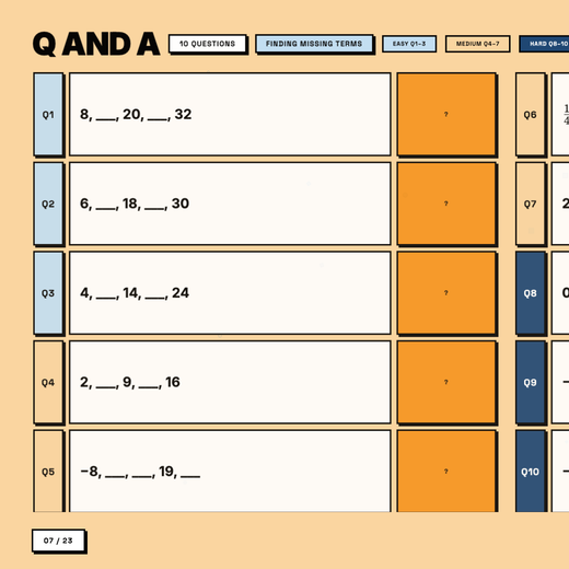 Practice questions, Unit 2 finding missing terms, hard tier, answers hidden