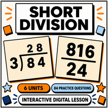 Short Division interactive maths lesson, 6 units and 84 practice questions