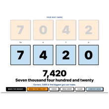 Digit card builder making the biggest four-digit number from four cards