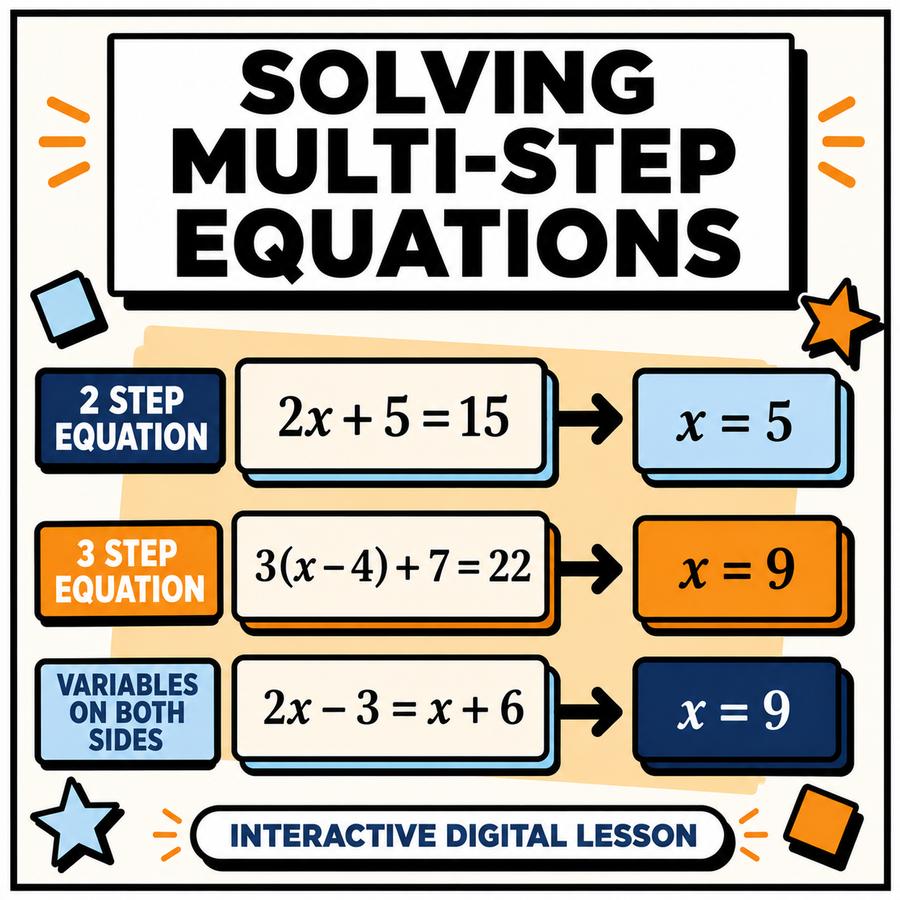Solving Multi-Step Equations interactive digital lesson