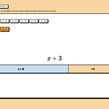 Explore page, interactive bar model showing x=6 substituted into x+3