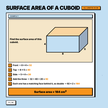 Worked example finding the surface area of a cuboid step by step