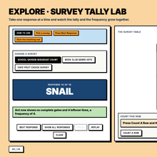 Survey Tally Lab explore page, records one response at a time