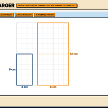 Enlarger explore page, a rectangle enlarged by scale factor 2 with every side labelled