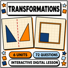 Transformations interactive digital lesson, 6 units and 72 questions for 11+ and GCSE