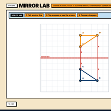 Mirror Lab explore page, a shape and its reflection with the matching gaps counted