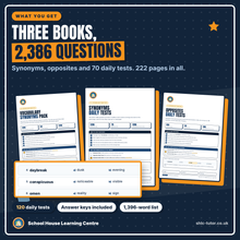 11+ Vocabulary Mastery Pack, three books and 2,386 synonym and antonym questions across 222 pages