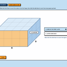 Explore, isometric unit-cube block, front layer shaded to build volume from counting cubes